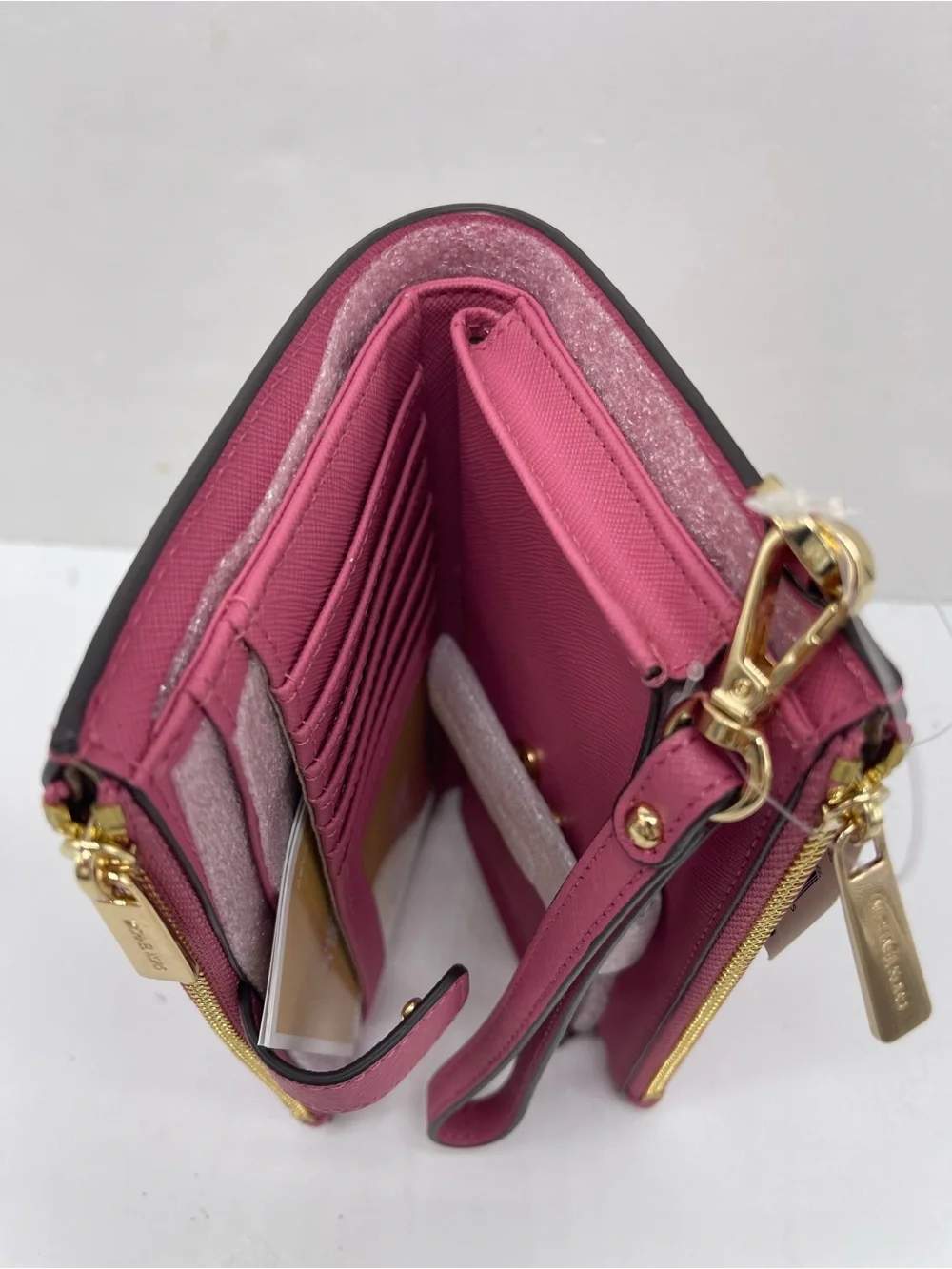 MICHAEL KORS JST Lg Double Zip Leather Wristlet Wallet Phone Holder Rosewood NWT